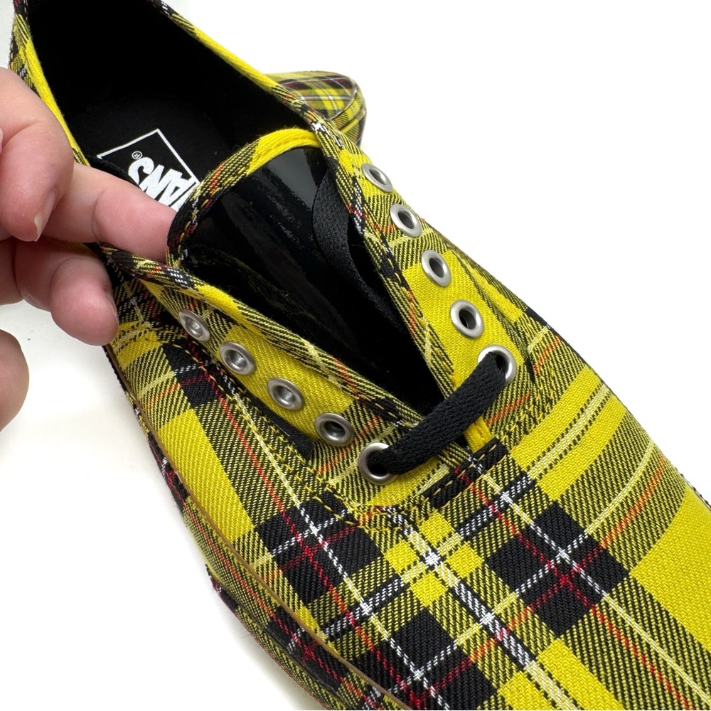 Vans Authentic Platform 2.0 Patent Plaid Lemon Chrome Black Sneakers Size 10 - Picture 5 of 11